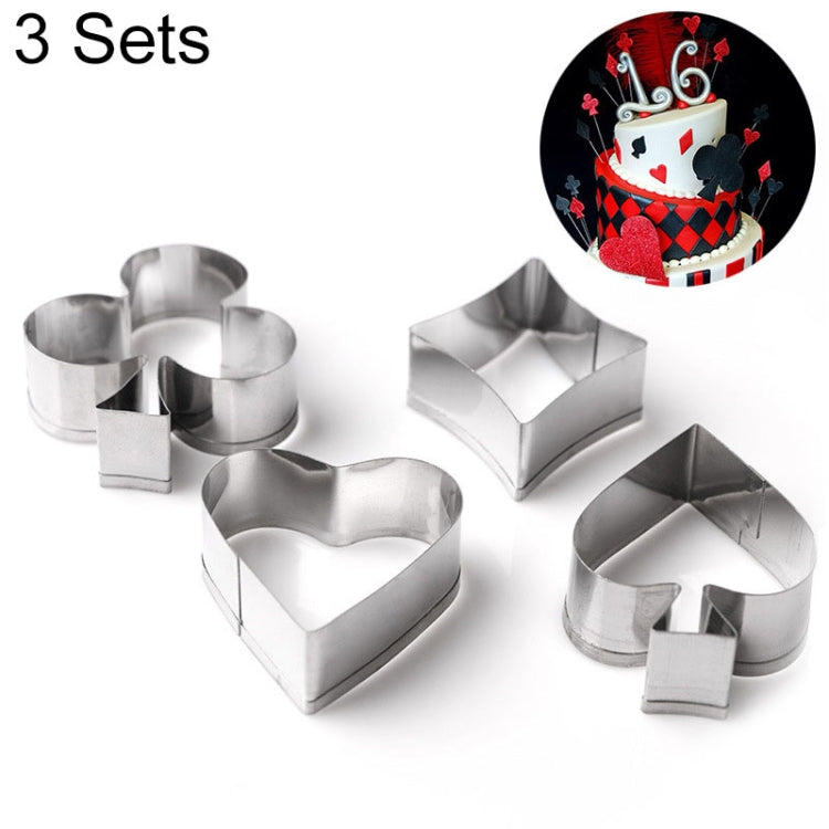 3 Sets Stainless Steel Poker Cookie Mold Playing Cards Cake Fondant Mold Spade Heart Biscuit Cutter, 3 Sets