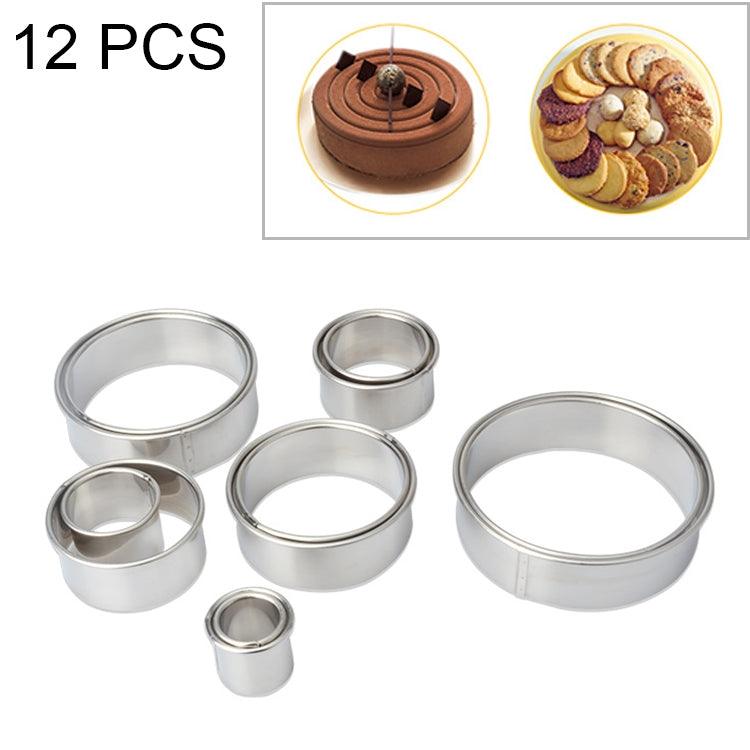 12 PCS / Set Stainless Steel Round Shape Cutting Mould Mousse Cake Doughnut Baking Tools, Round Shape(12 PCS / Set)