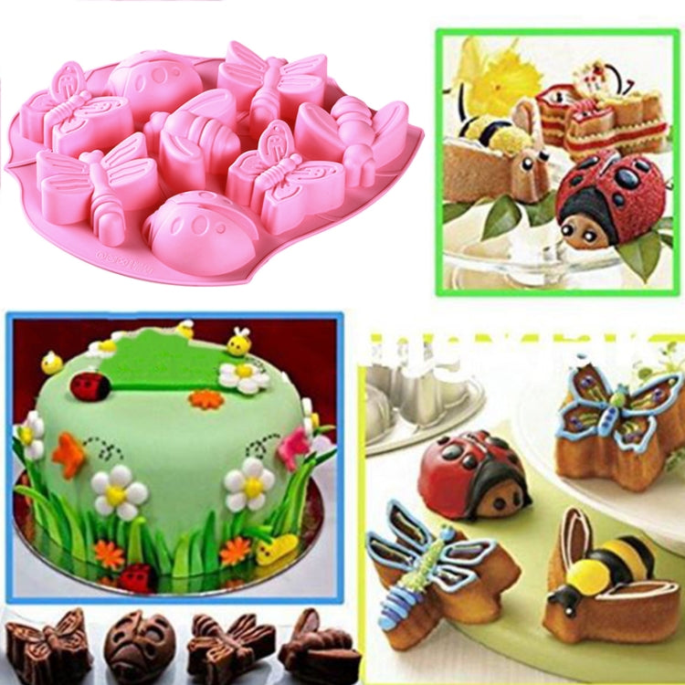 8-in-1 Insect Butterfly Dragonfly Beetle Shaped Silica Cake Mold, 8 In 1(Pink)