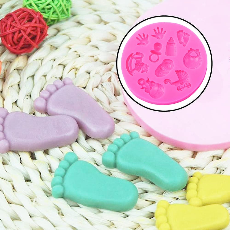2 PCS Baby Hand Foot Shape DIY Mold Fondant Silicone Cake Chocolate Mold Baking Tool, Foot Shape